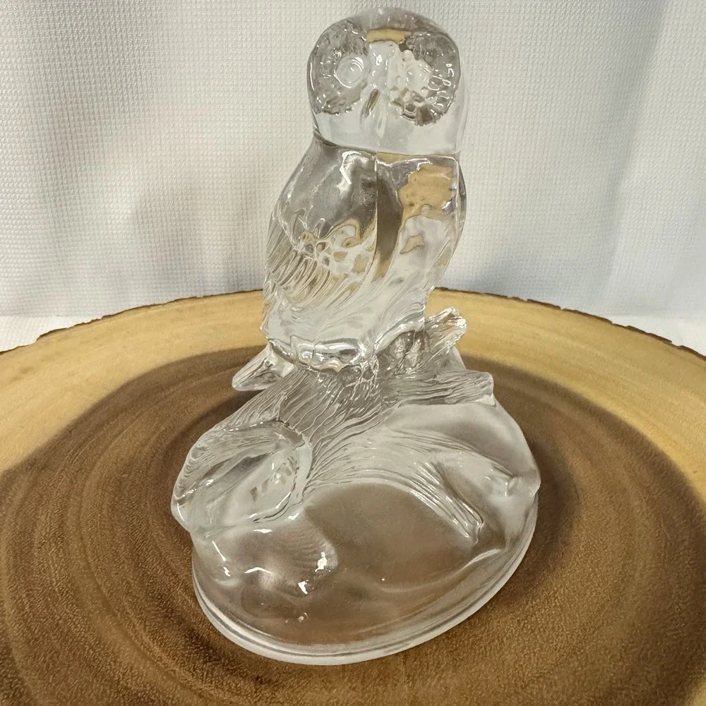 Lead Crystal Owl on Branch‎ Frosted Base 5.5